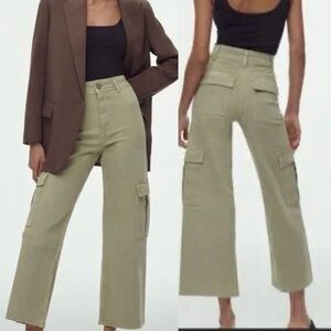 Zara Lightweight Wide Leg Cargo Pants Size 6 Navy Blue